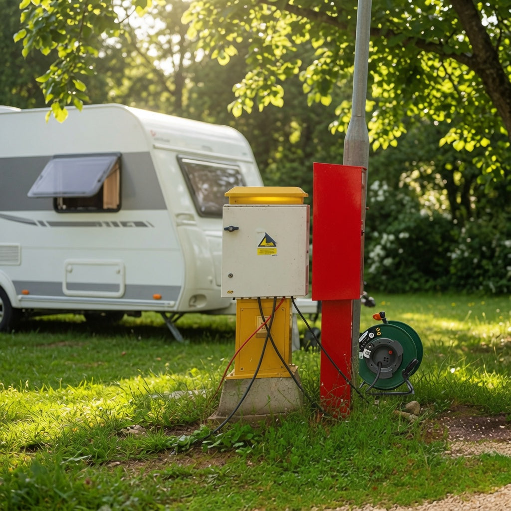 Enrouleur de Câble 25m Caoutchouc H07RN-F 3G1,5mm² – Prise CEE 16A + Schuko – IP44 – Pour Camping-Car, Caravane, Bateau