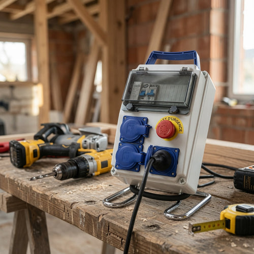Coffret de Chantier Portable 8 Modules IP54 – Arrêt d’Urgence – Support Métallique