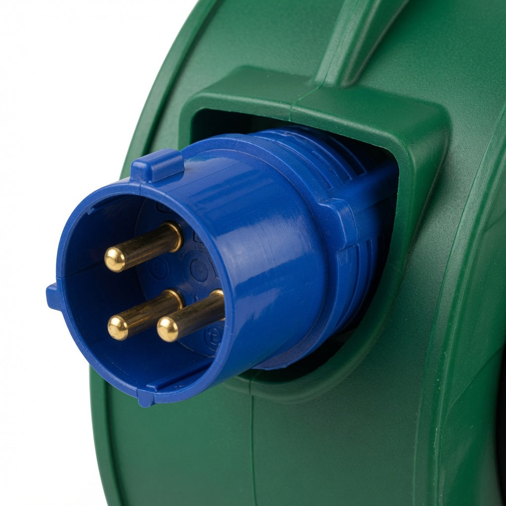 Enrouleur de Câble 25m Caoutchouc H07RN-F 3G1,5mm² – Prise CEE 16A + Schuko – IP44 – Pour Camping-Car, Caravane, Bateau