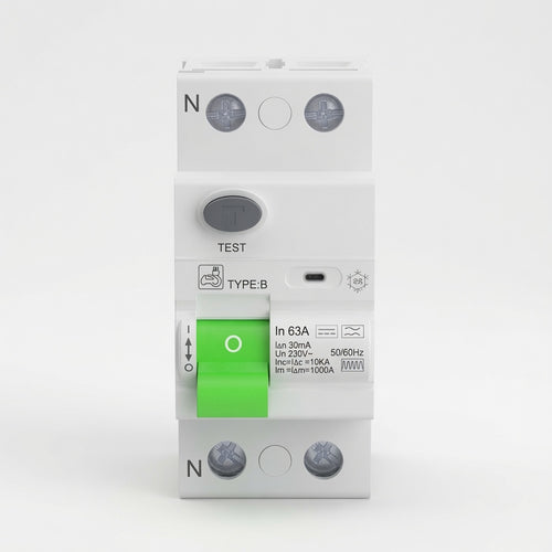Disjoncteur Différentiel 30mA 63A Type B 230V 1P+N - Conçu pour les Bornes de Recharge de Véhicules Électriques et les Systèmes Photovoltaïques
