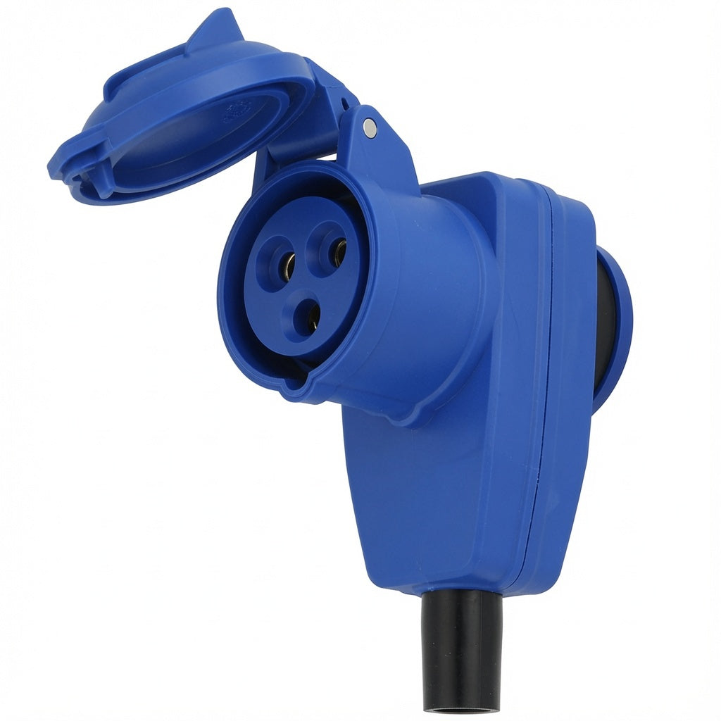 Prise Industrielle Angulaire Double IP44 – CEE 2P+T + Schuko – Pour Camping-Car, Caravane, Bateau, Chantier