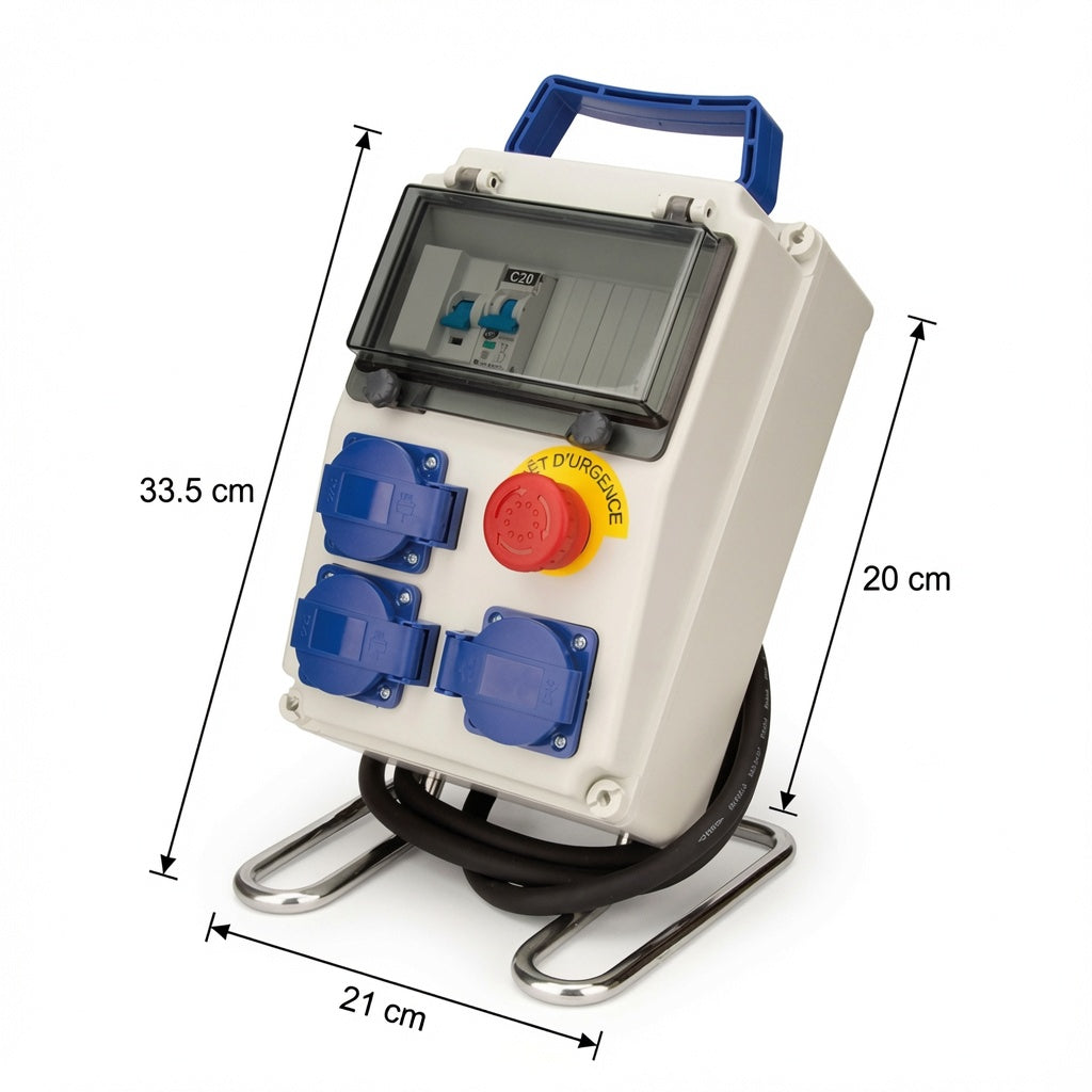 Coffret de Chantier Portable 8 Modules IP54 – Arrêt d’Urgence – Support Métallique