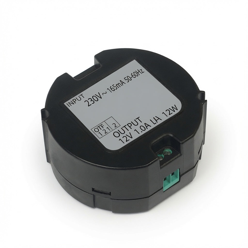 Transformateur d'Alimentation Encastrable 12V DC 1A - Régulateur de Tension Intégré - Compatible Serrures, Interphones, Motorisation de Portails et Domotique - 230V AC 50/60 Hz