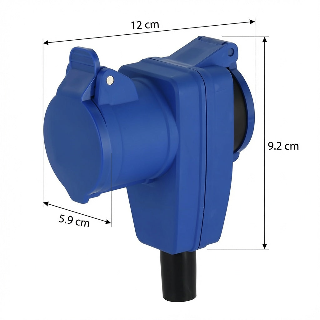 Prise Industrielle Angulaire Double IP44 – CEE 2P+T + Schuko – Pour Camping-Car, Caravane, Bateau, Chantier