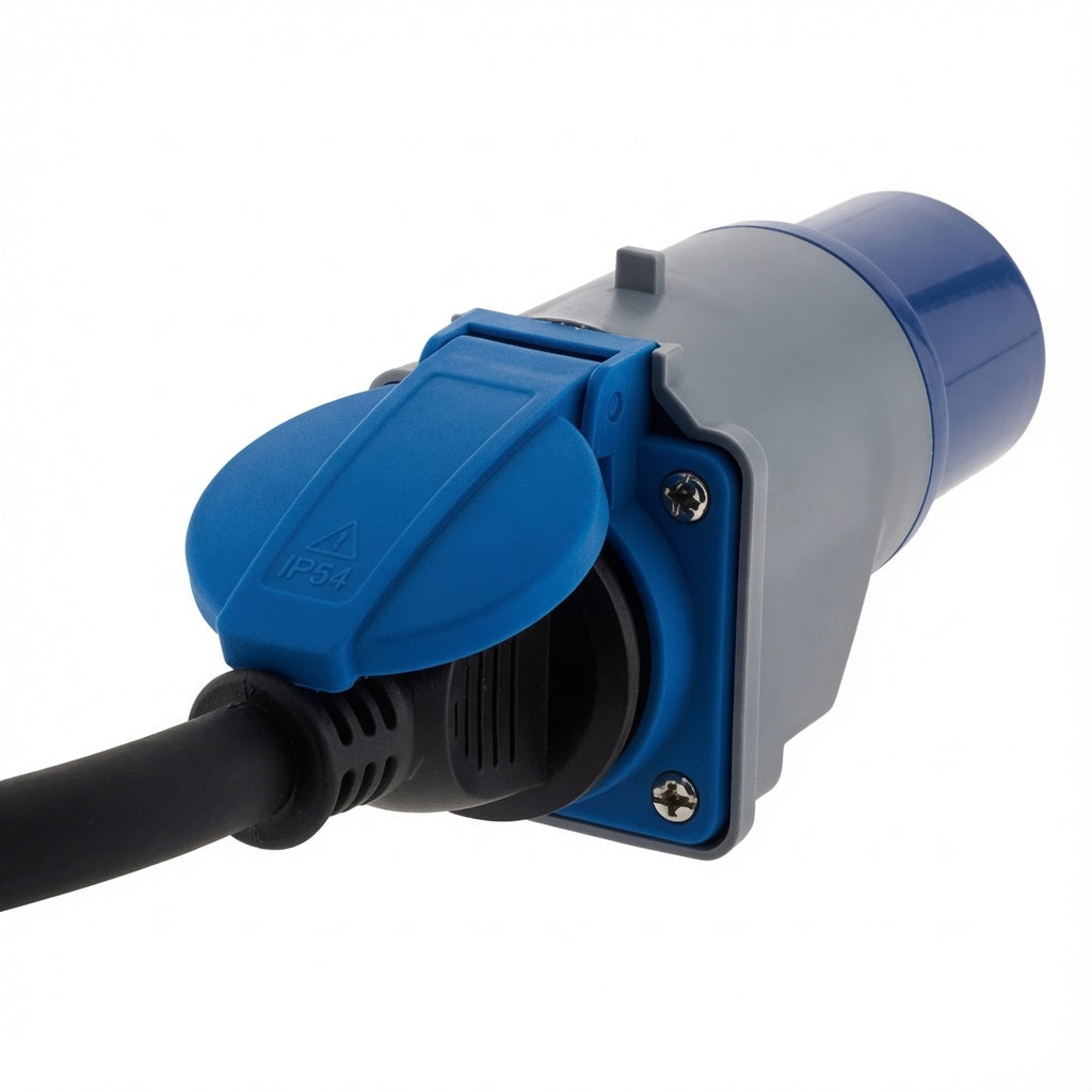 Adaptateur Compact sans Câble 16A Femelle 2P+T vers Mâle CEE17 pour Camping et Nautisme - Bleu
